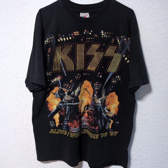 KISS Print Band T-Shirt, Band T, Men's Size L cotton black type Vintage Second Hand